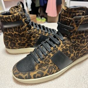 Saint Laurent Black and Brown Leopard Sneakers EU39 US6